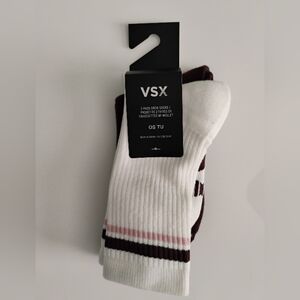 Victoria's Secret VSX 2-Pack Crew Socks Burgundy White New One Size